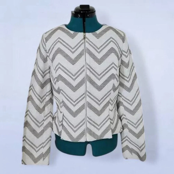 1. State Womens Cashew Chevron Zip Front Peplum Jacket - Size Medium - Picture 2 of 10
